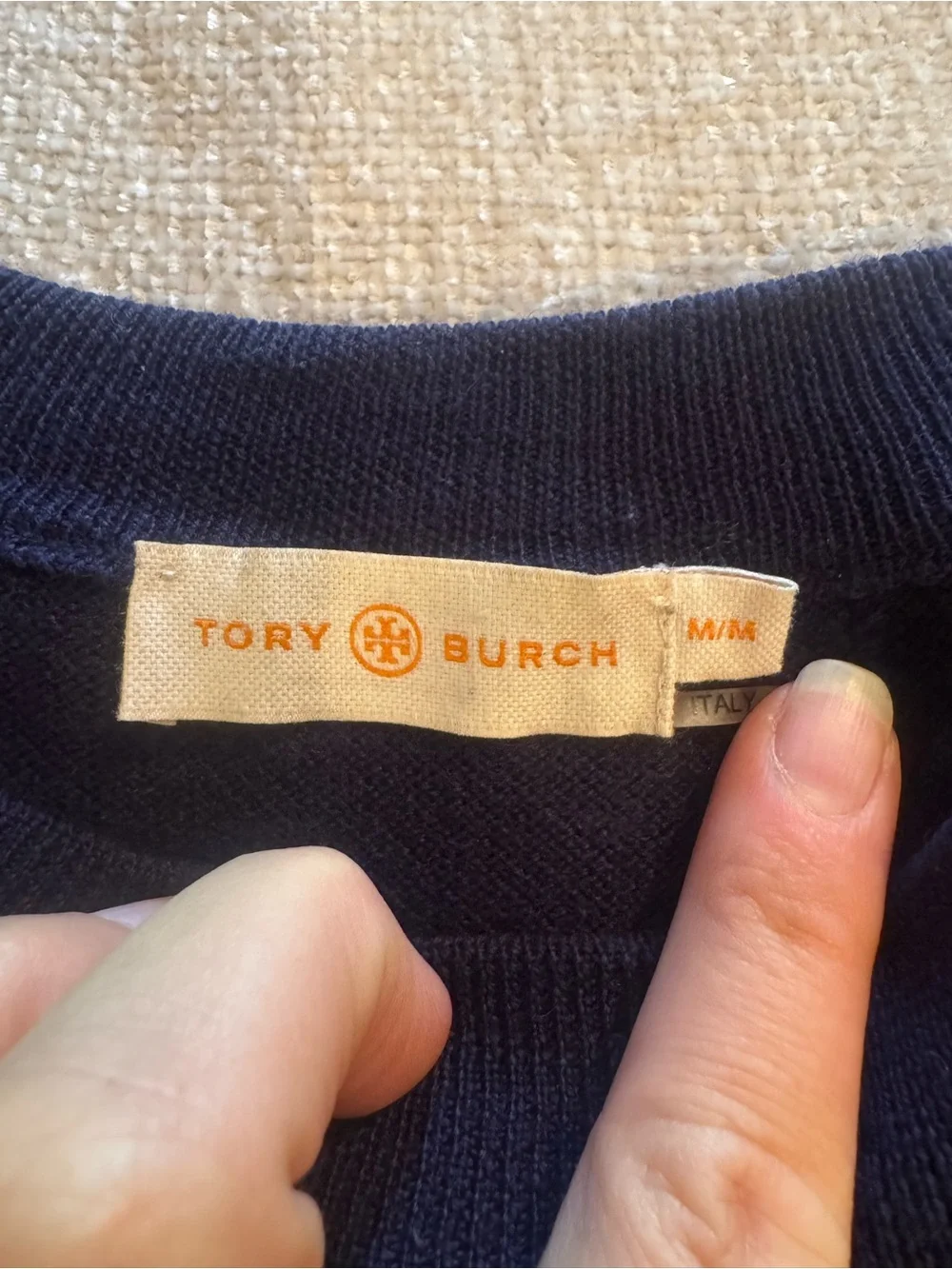 Tory Burch Gwen Wool Navy Plaid Fringe Sweater Medium